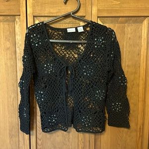 Crocheted Black Front Tie Top